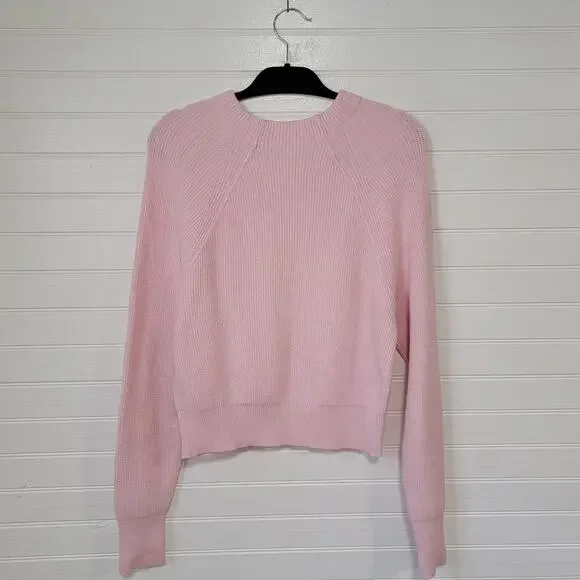 Free People Too Good Sweater Mock Neck Baby Pink Ribbed Cotton Size Medium - Picture 3 of 8